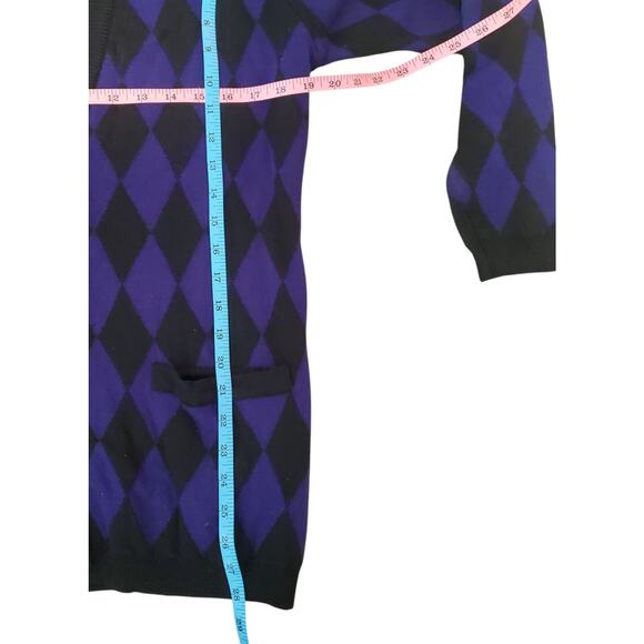 Vintage Purple Black Argyle Diamond Print Cardigan Punk Emo Y2K Grunge M/L - Picture 8 of 8